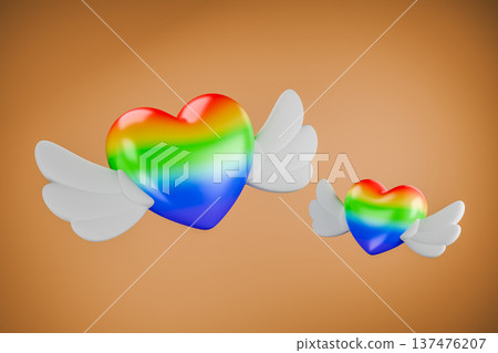 Flying hearts with rainbow colors for pride day 3d Flying hearts with rainbow colors for pride day 3d 137476207