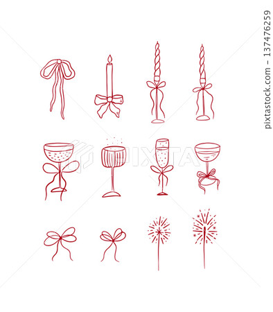 Whimsical Christmas holiday hand drawn doodle clipart set. Whimsical Christmas holiday hand drawn doodle clipart set. 137476259
