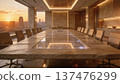 Futuristic executive meeting room with sunset city view | High-quality corporate space 137476299