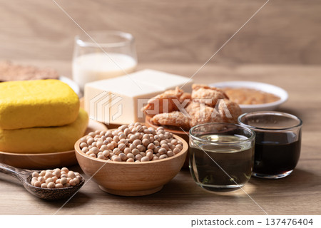 Tofu, soy milk, miso, soy sauce, soybean oil and textured vegetable protein (TVP) 137476404