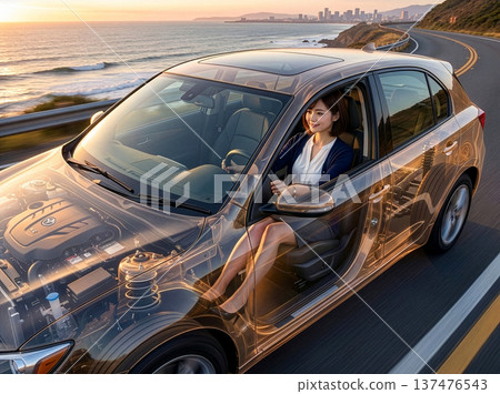 Young woman driving a sports car 137476543