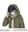 A man wearing a hoodie and a mask to protect himself from hay fever 137476705