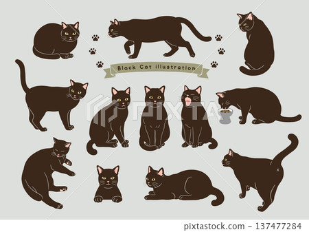 Various pose sets of cats Black cat movement variations Various pose sets of cats Black cat movement variations 137477284