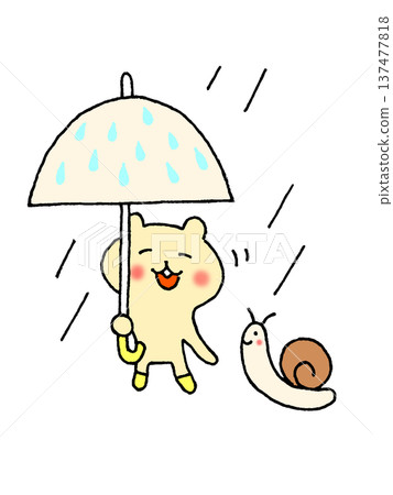 一幅描繪雨季、雨、蝸牛和雨傘的可愛插圖 一幅描繪雨季、雨、蝸牛和雨傘的可愛插圖 137477818