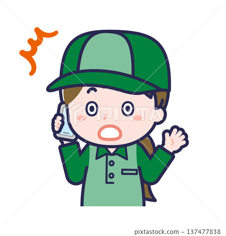 A female "delivery worker" using a smartphone 137477838