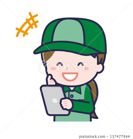 一名女性「送貨員」正在使用平板電腦 137477844