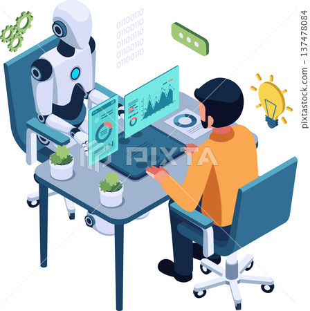 Isometric AI and Human Working on Data Analysis Together Isometric AI and Human Working on Data Analysis Together 137478084
