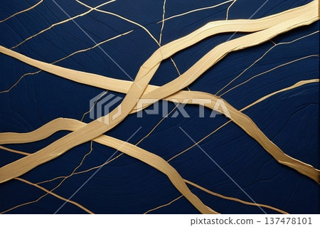 日式現代抽象背景素材，金漆深藍色和紙紋理 137478101