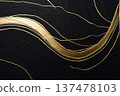 奢華的日式現代背景，抽象的金箔材質在漆黑的背景上流動。 137478103
