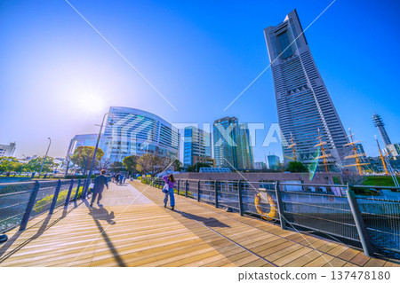 Yokohama Cityscape Renovation in Japan... Boardwalk Renovation Work. Shadows cast on Kishamichi... A ray of hope for a new era = March 5th Yokohama Cityscape Renovation in Japan... Boardwalk Renovation Work. Shadows cast on Kishamichi... A ray of hope for a new era = March 5th 137478180