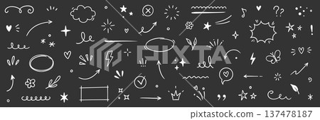 Line sketch element star, arrow, heart design icons on chalkboard. Hand drawn sketch doodle cute star, heart, flower element. Line text decoration scribble decoration. Hand drawn Vector Line sketch element star, arrow, heart design icons on chalkboard. Hand drawn sketch doodle cute star, heart, flower element. Line text decoration scribble decoration. Hand drawn Vector 137478187