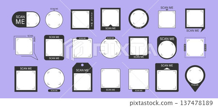 Scan QR code by phone for quick payment now. CTA button in square Frame. Modern mobile app design with business Scanner. Minimalist Vector illustration Scan QR code by phone for quick payment now. CTA button in square Frame. Modern mobile app design with business Scanner. Minimalist Vector illustration 137478189