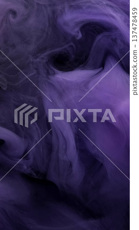 Paint mist. Fog cloud splash. Purple blue color glitter pigment vapor fume water flow texture on abstract art defocused background. 137478459
