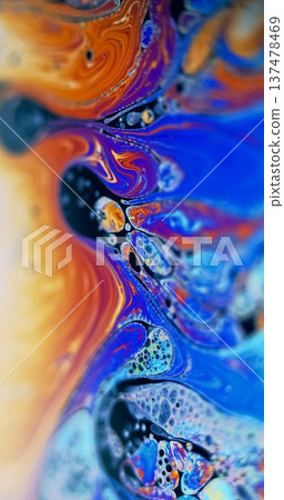 Gasoline emulsion. Chemical ink. Defocused orange purple blue color oil fuel bubbles wave water texture pour on abstract background. Gasoline emulsion. Chemical ink. Defocused orange purple blue color oil fuel bubbles wave water texture pour on abstract background. 137478469
