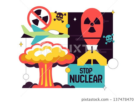 Stop Nuclear Peace Campaign Vector Illustration with Missile, Radiation Symbol, Dove and City Explosion, Say No to War Anti Nuclear Awareness Design Stop Nuclear Peace Campaign Vector Illustration with Missile, Radiation Symbol, Dove and City Explosion, Say No to War Anti Nuclear Awareness Design 137478470
