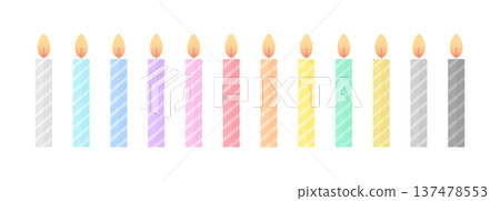 一套12支彩色蠟燭 - 簡約可愛的生日或派對蠟燭插圖素材 137478553