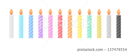 一套12支彩色蠟燭 - 簡約可愛的生日或派對蠟燭插圖素材 一套12支彩色蠟燭 - 簡約可愛的生日或派對蠟燭插圖素材 137478554