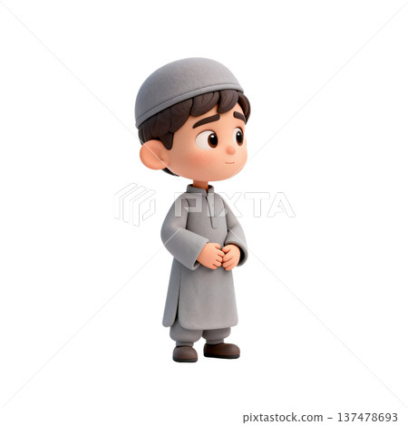 Holding His Stomach to Show He Is Fasting 137478693