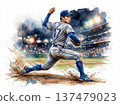Ace on the mound: A powerful pitch (watercolor illustration) 137479023