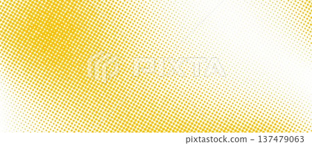 Yellow color halftone grain texture. Faded dotted gradient pattern background. Grunge pixel cartoon overlay backdrop. Raster comic pop art gradation wallpaper. Anime or manga wavy noise cover. Vector 137479063