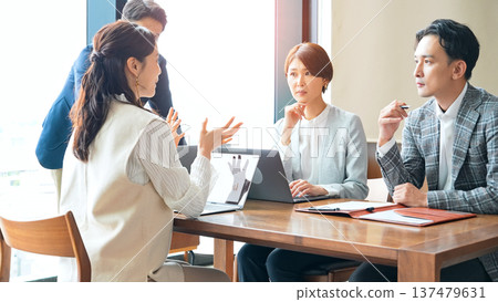 Group of casual business people meeting in an office Group of casual business people meeting in an office 137479631