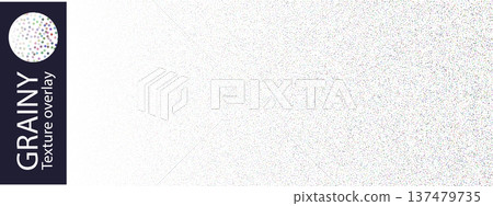 Seamless noisy grain texture, gradient dot vignette. White bg with granular airbrush filter. Light film pattern and static tv overlay, gray silver fine grainy particles. Diffuse vintage circle surface 137479735