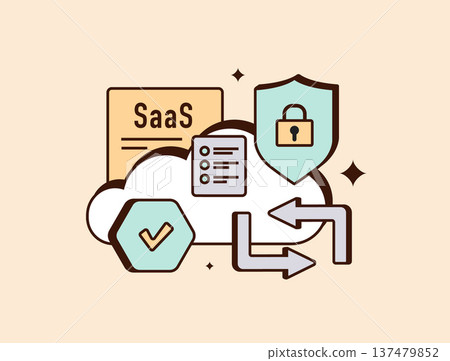 Full stack SaaS security, cloud platform protection with access control monitoring encryption management and cybersecurity analytics. Enterprise SaaS software infrastructure bold outline illustration Full stack SaaS security, cloud platform protection with access control monitoring encryption management and cybersecurity analytics. Enterprise SaaS software infrastructure bold outline illustration 137479852