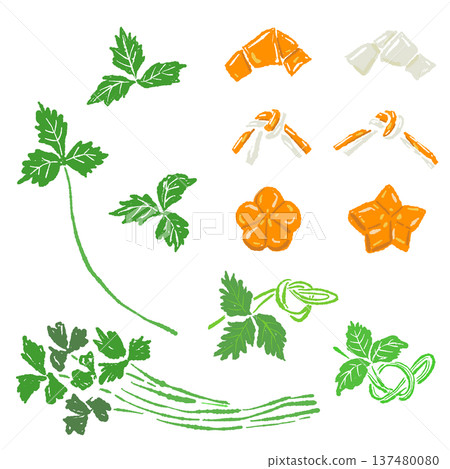 一組三葉草和裝飾性切法的蔬菜插圖 137480080