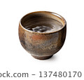 A Bizen ware sake cup with ripples on a white background 137480170