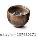 A Bizen ware sake cup with ripples on a white background 137480171
