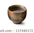 Bizen ware sake cup photographed against a white background 137480172