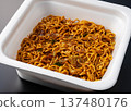 Freshly made instant cup yakisoba in a white container 137480176
