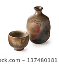 Bizen ware sake bottles and sake cups 137480181