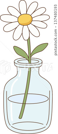 Minimalist Hand Drawn Illustration of a White Daisy Flower in a Glass Vase for Interior Decor and Nature Concept Minimalist Hand Drawn Illustration of a White Daisy Flower in a Glass Vase for Interior Decor and Nature Concept 137480193