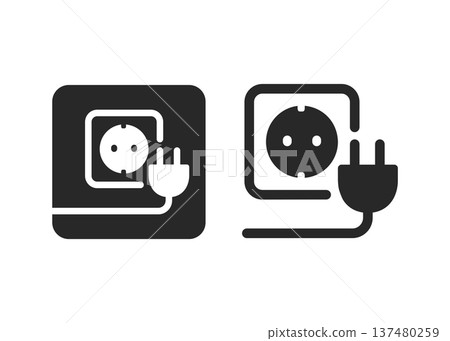Electrical Wall Socket with Plug Icon Set Stock Illustration. Electrical Wall Socket with Plug Icon Set Stock Illustration. 137480259
