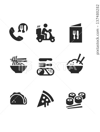 Food delivery and restaurant menu icons set stock illustration. Food delivery and restaurant menu icons set stock illustration. 137480282