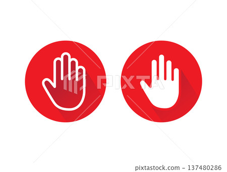 Red Hand Stop Gesture Icon in Flat Circle Stock Illustration. Red Hand Stop Gesture Icon in Flat Circle Stock Illustration. 137480286