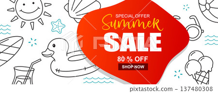 Summer sale banner with 80 percent big discount design for marketing campaign. Summer sale banner with 80 percent big discount design for marketing campaign. 137480308