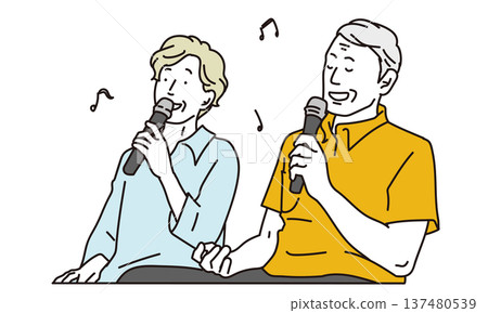 Illustration material of a senior couple singing karaoke together 137480539