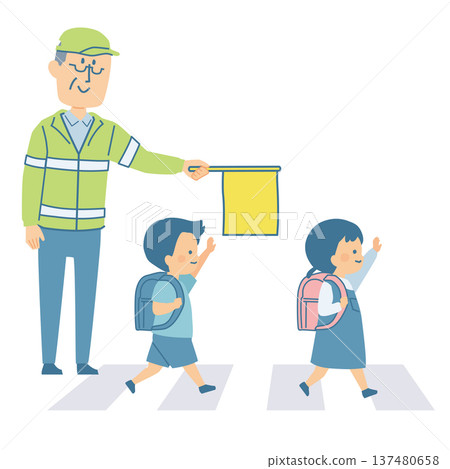 圖:一名小學生和一名當地男性志工正在過人行橫道 圖:一名小學生和一名當地男性志工正在過人行橫道 137480658