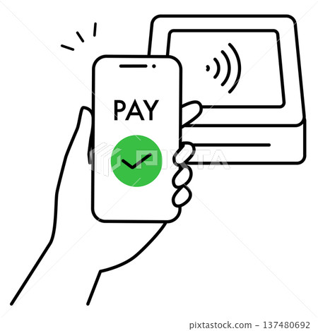 智慧型手機上表示非現金支付成功的圖標 智慧型手機上表示非現金支付成功的圖標 137480692