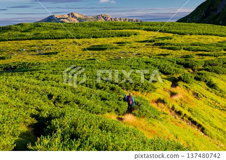 從藥師山遠眺，可以看到登山者正徒步前往北阿爾卑斯山脈的三股蓮華山。 137480742