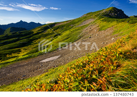 夏末時分，北阿爾卑斯山脈的雙六岳和槍岳。 137480743