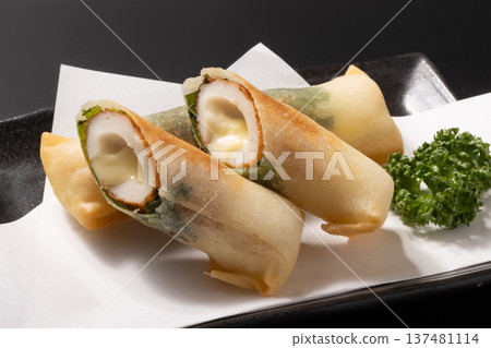 Shiso rolls, chikuwa cheese, spring rolls Shiso rolls, chikuwa cheese, spring rolls 137481114