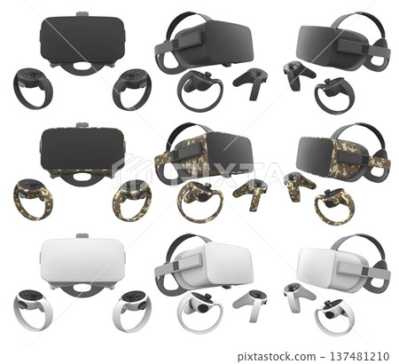 Virtual reality glasses and headset with controllers isolated on white background with clipping path Virtual reality glasses and headset with controllers isolated on white background with clipping path 137481210