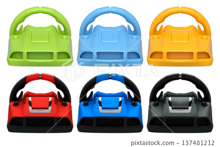 Set of racing game steering wheels isolated on white background with clipping path 137481212