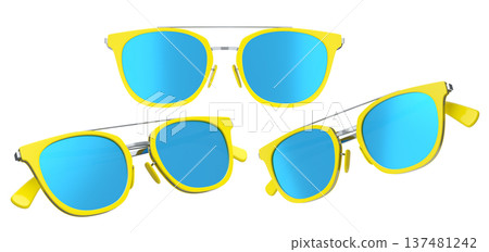 Set of sunglasses with gradient lens and plastic frame on white background. Set of sunglasses with gradient lens and plastic frame on white background. 137481242