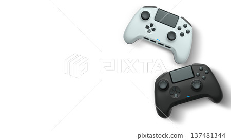 Wireless gaming controllers flying in air isolated on white background, symbolizing gaming technology concept 137481344