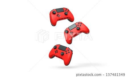 Wireless gaming controllers flying in air isolated on white background, symbolizing gaming technology concept 137481349