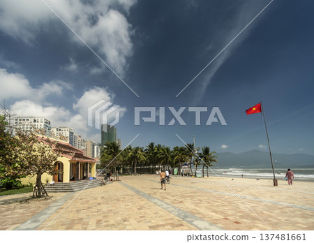view of my khe beach tourist area in danang vietnam on sunny day 137481661